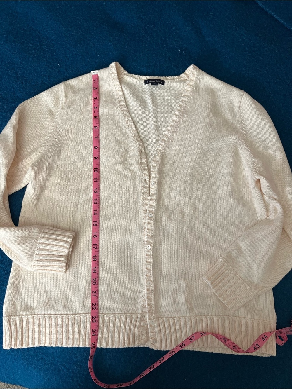 Lands' End Cream π― Cotton Button Cardigan - Picture 7 of 7